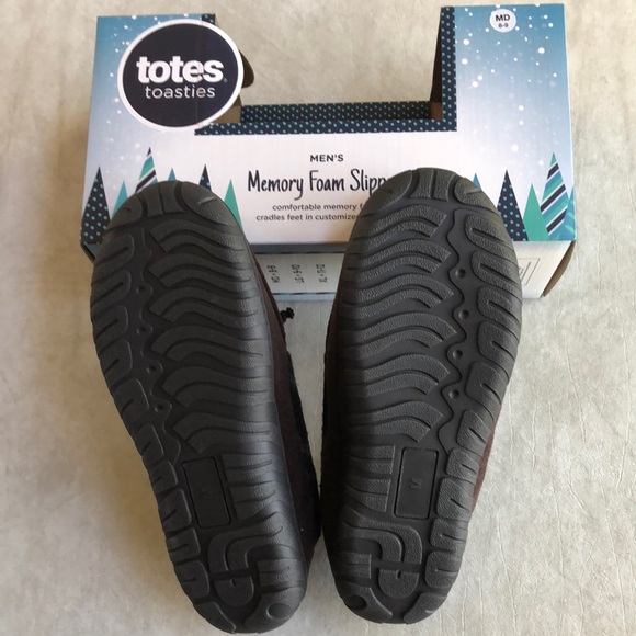 Totes Toasties Totes Men’s Brown Cream Memory Foam Slippers Size M (8-9) - Picture 2 of 11
